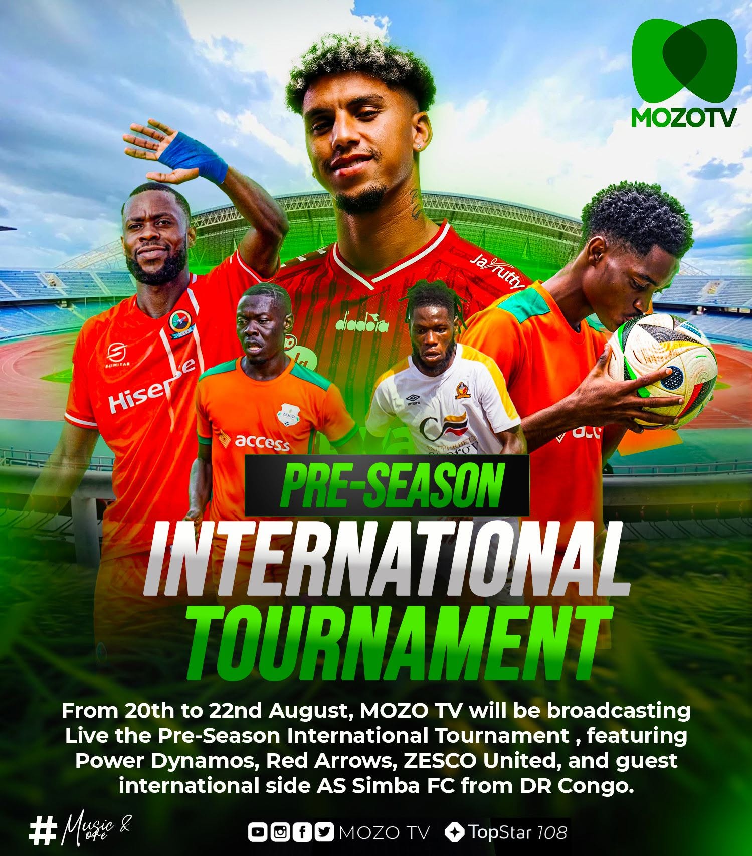 Mozo TV live sports and special event coverage, including football tournaments